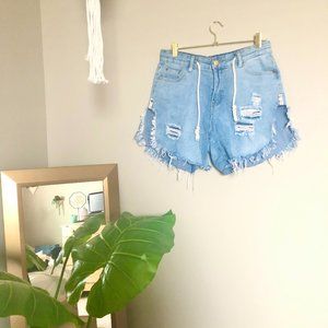 SHEIN High-Waisted Asymmetrical Denim Shorts